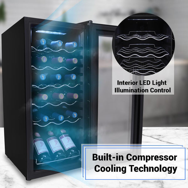 Nutrichef Wine Chilling Refrigerator Cellar - Digital Touch Button Control With Air Tight Seal Contains Placement For Standing Bottles (18 Bottle Storage Capacity)