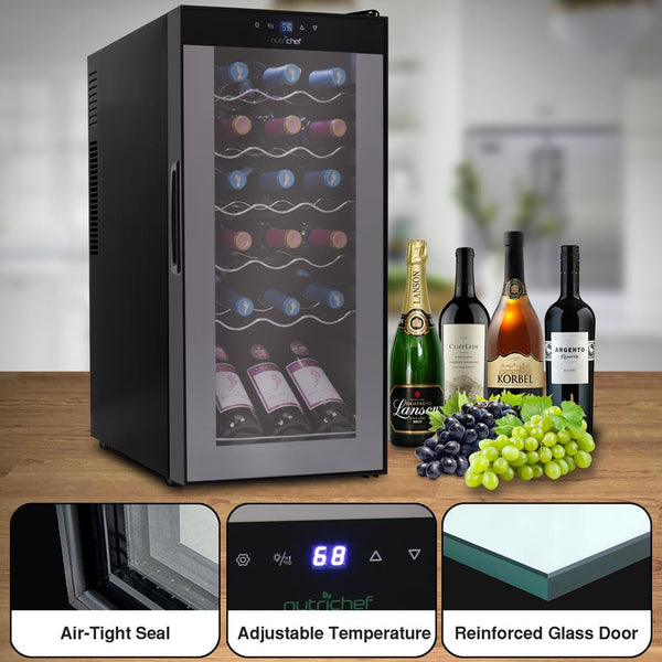 Nutrichef Wine Chilling Refrigerator Cellar - Digital Touch Button Control With Air Tight Seal Contains Placement For Standing Bottles (18 Bottle Storage Capacity)