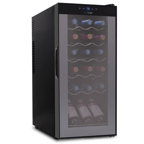 nutrichef Wine Chilling Refrigerator Cellar - Digital Touch Button Control With Air Tight Seal Contains Placement For Standing Bottles (18 Bottle Storage Capacity)