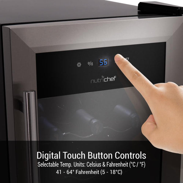 Nutrichef Wine Chilling Refrigerator Cellar - Digital Touch Button Control With Air Tight Seal Contains Placement For Standing Bottles (18 Bottle Storage Capacity)