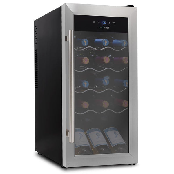 nutrichef Wine Chilling Refrigerator Cellar - Digital Touch Button Control With Air Tight Seal Contains Placement For Standing Bottles (18 Bottle Storage Capacity)