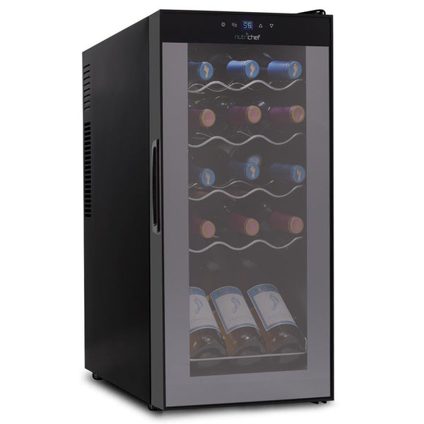 nutrichef Wine Chilling Refrigerator Cellar - Digital Touch Button Control With Air Tight Seal Contains Placement For Standing Bottles (15 Bottle Storage Capacity)