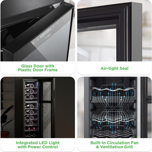 Nutrichef Wine Chilling Refrigerator Cellar - Dual-Zone Wine Cooler/Chiller Digital Touch Button Control With Air Tight Seal Contains Placement For Standing Bottles (27 Bottle Storage Capacity)