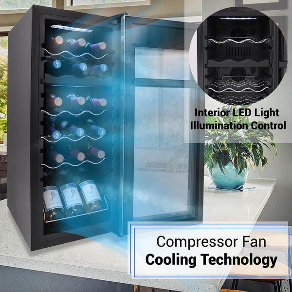 Nutrichef Wine Chilling Refrigerator Cellar - Dual-Zone Wine Cooler/Chiller Digital Touch Button Control With Air Tight Seal Contains Placement For Standing Bottles (18 Bottle Storage Capacity)