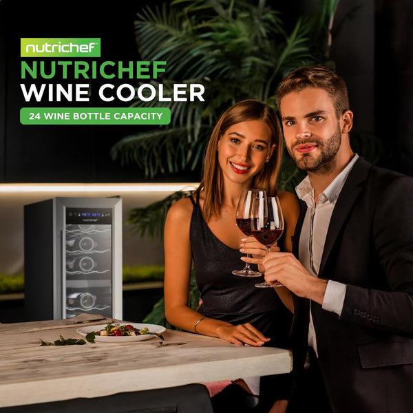 Nutrichef Wine Chilling Refrigerator Cellar - Dual-Zone Wine Cooler/Chiller Digital Touch Button Control With Air Tight Seal Contains Placement For Standing Bottles (24 Bottle Storage Capacity)