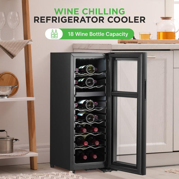 Nutrichef Wine Chilling Refrigerator Cellar - Dual-Zone Wine Cooler/Chiller Digital Touch Button Control With Air Tight Seal Contains Placement For Standing Bottles (18 Bottle Storage Capacity)
