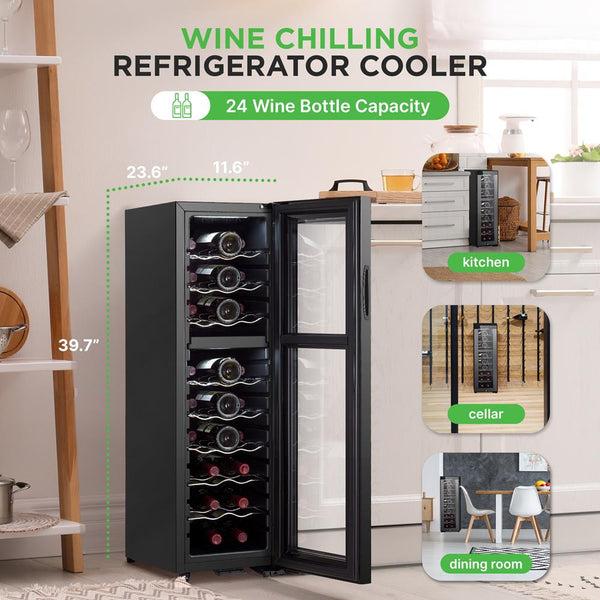 Nutrichef Wine Chilling Refrigerator Cellar - Dual-Zone Wine Cooler/Chiller Digital Touch Button Control With Air Tight Seal Contains Placement For Standing Bottles