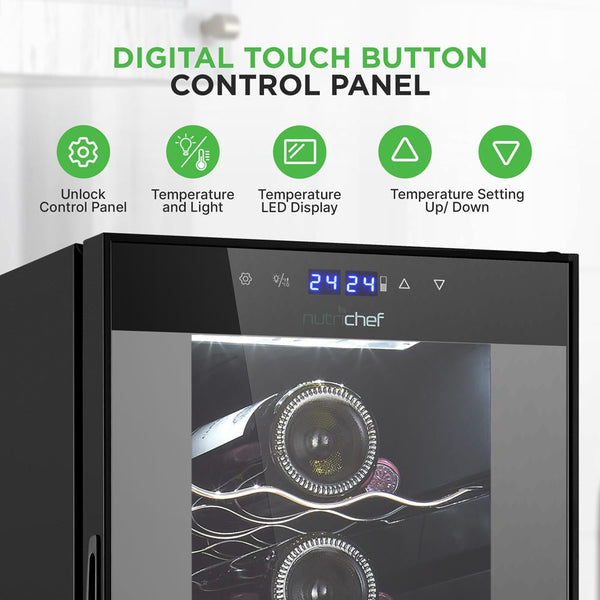 Nutrichef Wine Chilling Refrigerator Cellar - Dual-Zone Wine Cooler/Chiller Digital Touch Button Control With Air Tight Seal Contains Placement For Standing Bottles