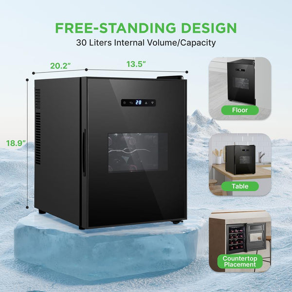 Nutrichef Wine Chilling Refrigerator Cellar - Single-Zone Wine Cooler/Chiller Digital Touch Button Control With Air Tight Seal Contains Placement For Standing Bottles (12 Bottle Storage Capacity)