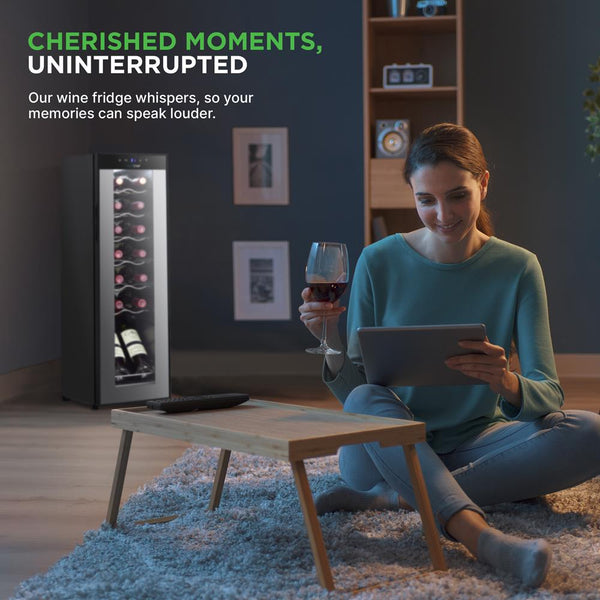 Nutrichef Wine Chilling Refrigerator Cellar - Single-Zone Wine Cooler/Chiller Digital Touch Button Control With Air Tight Seal Contains Placement For Standing Bottles (14 Bottle Storage Capacity)