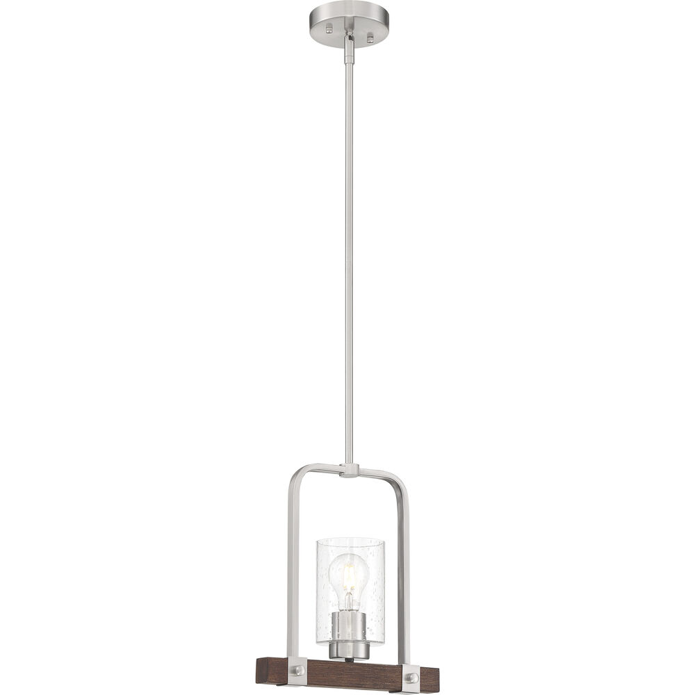 Nuvo Lighting Arabel 1 Light 4 Inch Brushed Nickel And Nutmeg Wood Mini Pendant Ceiling Light