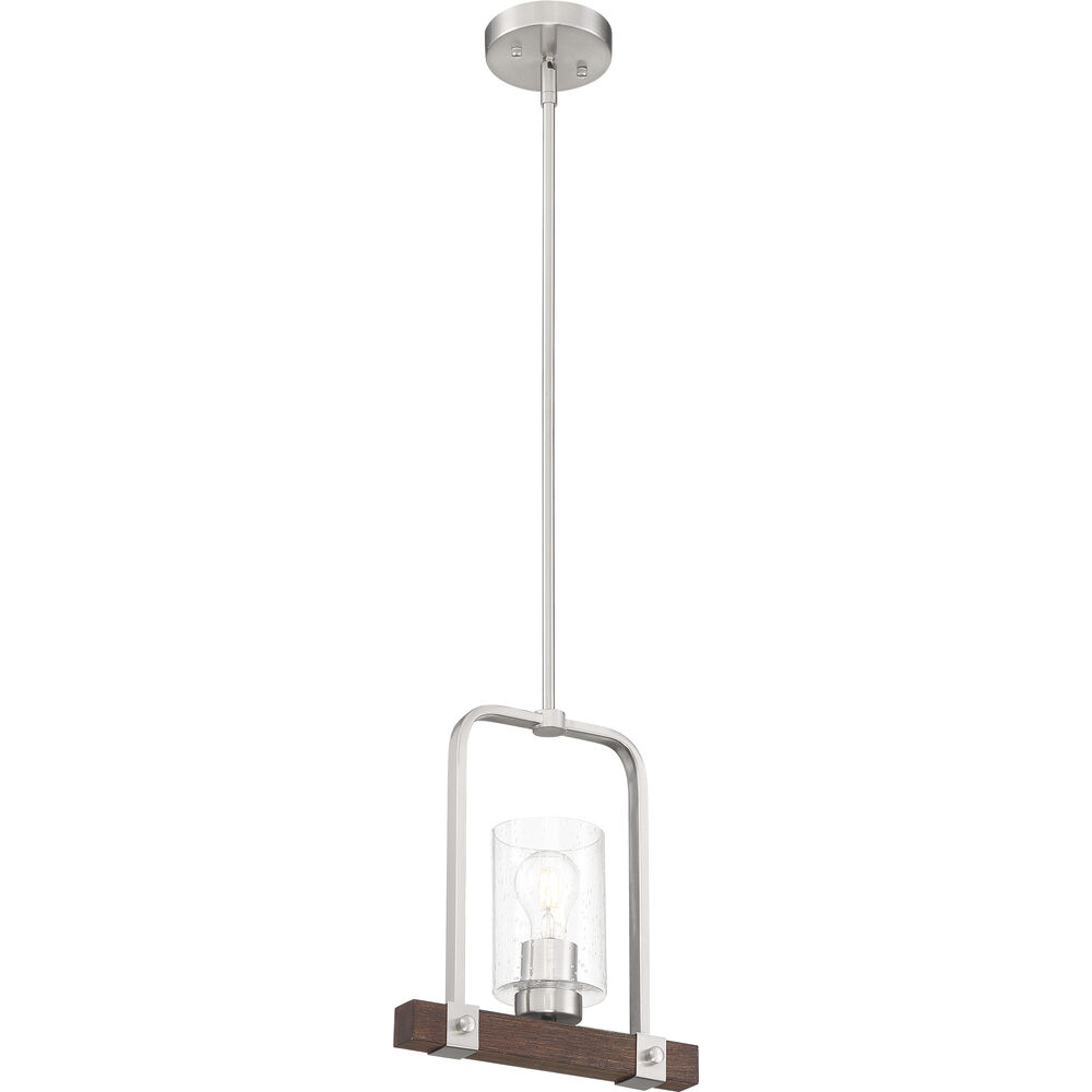 Nuvo Lighting Arabel 1 Light 4 Inch Brushed Nickel And Nutmeg Wood Mini Pendant Ceiling Light