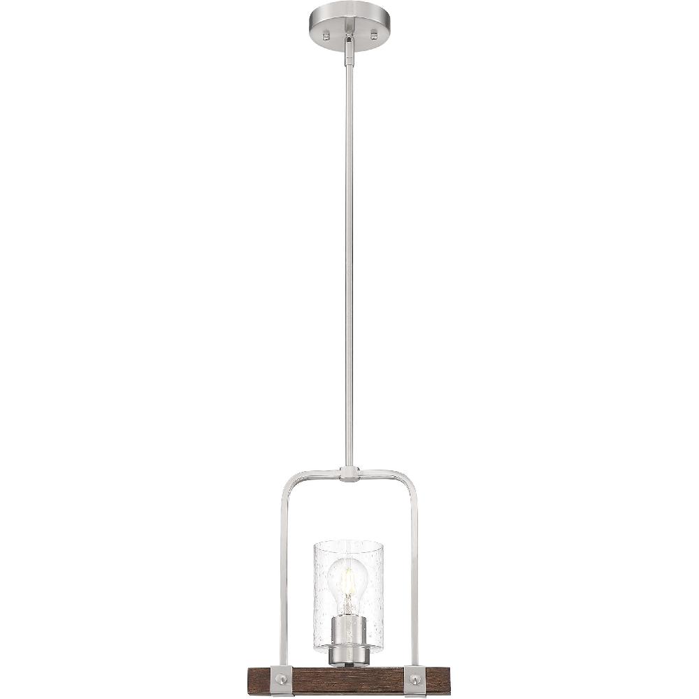 nuvo lighting Arabel 1 Light 4 inch Brushed Nickel and Nutmeg Wood Mini Pendant Ceiling Light