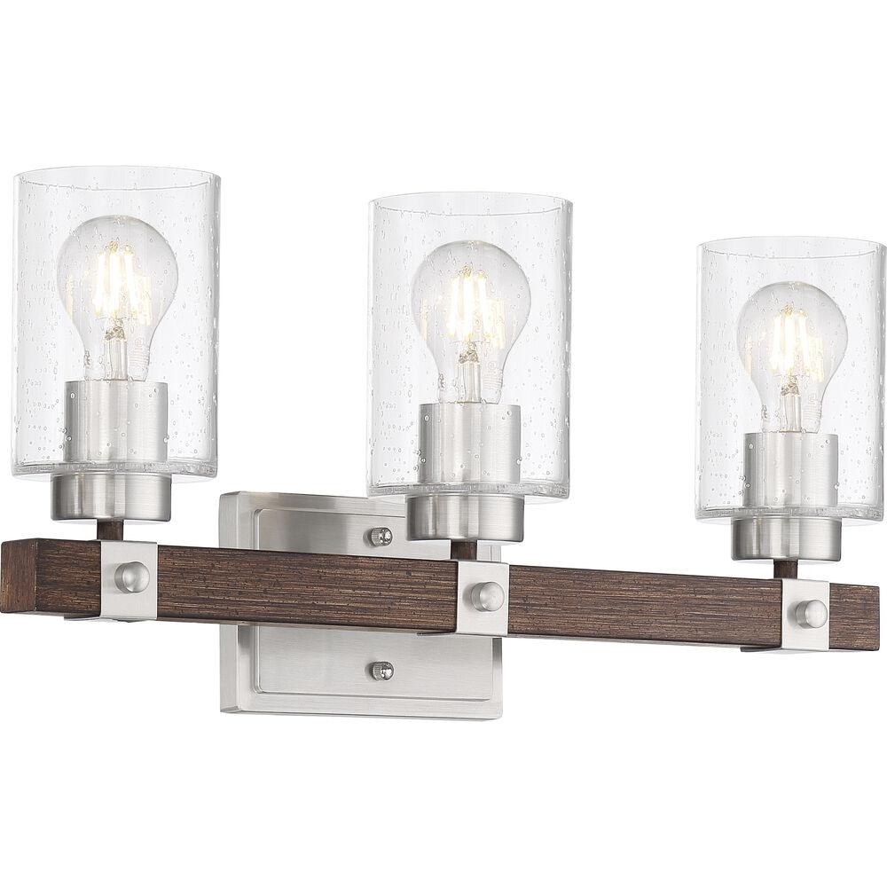 Nuvo Lighting Arabel 3 Light 20.25 Inch Brushed Nickel And Nutmeg Wood Vanity Light Wall Light