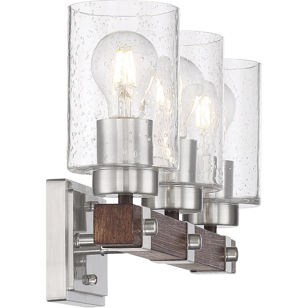 nuvo lighting Arabel 3 Light 20.25 inch Brushed Nickel and Nutmeg Wood Vanity Light Wall Light