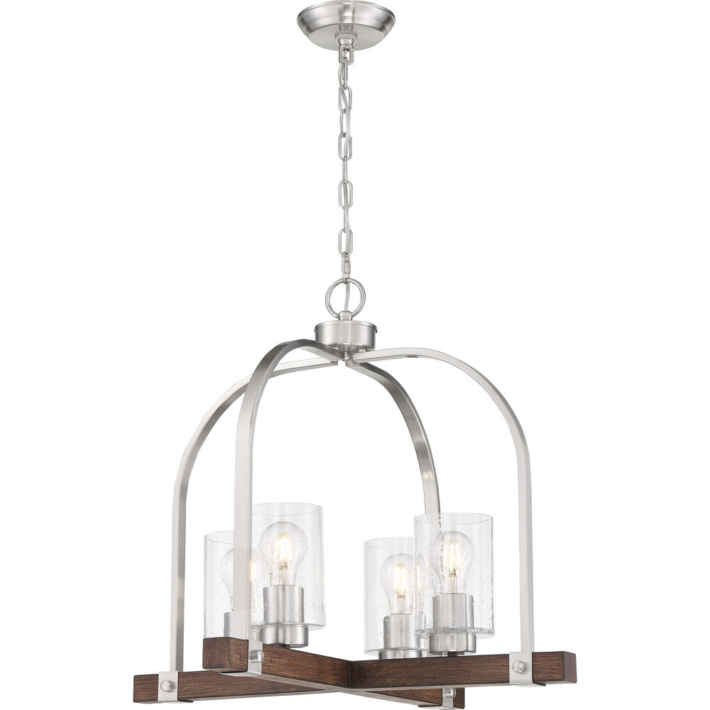 Nuvo Lighting Arabel 4 Light 24 Inch Brushed Nickel And Nutmeg Wood Chandelier Ceiling Light