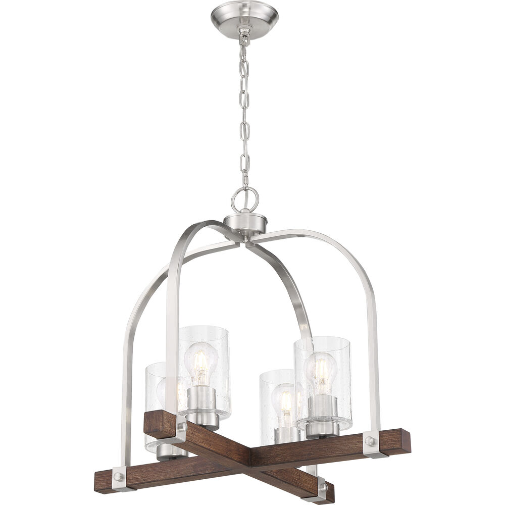 Nuvo Lighting Arabel 4 Light 24 Inch Brushed Nickel And Nutmeg Wood Chandelier Ceiling Light