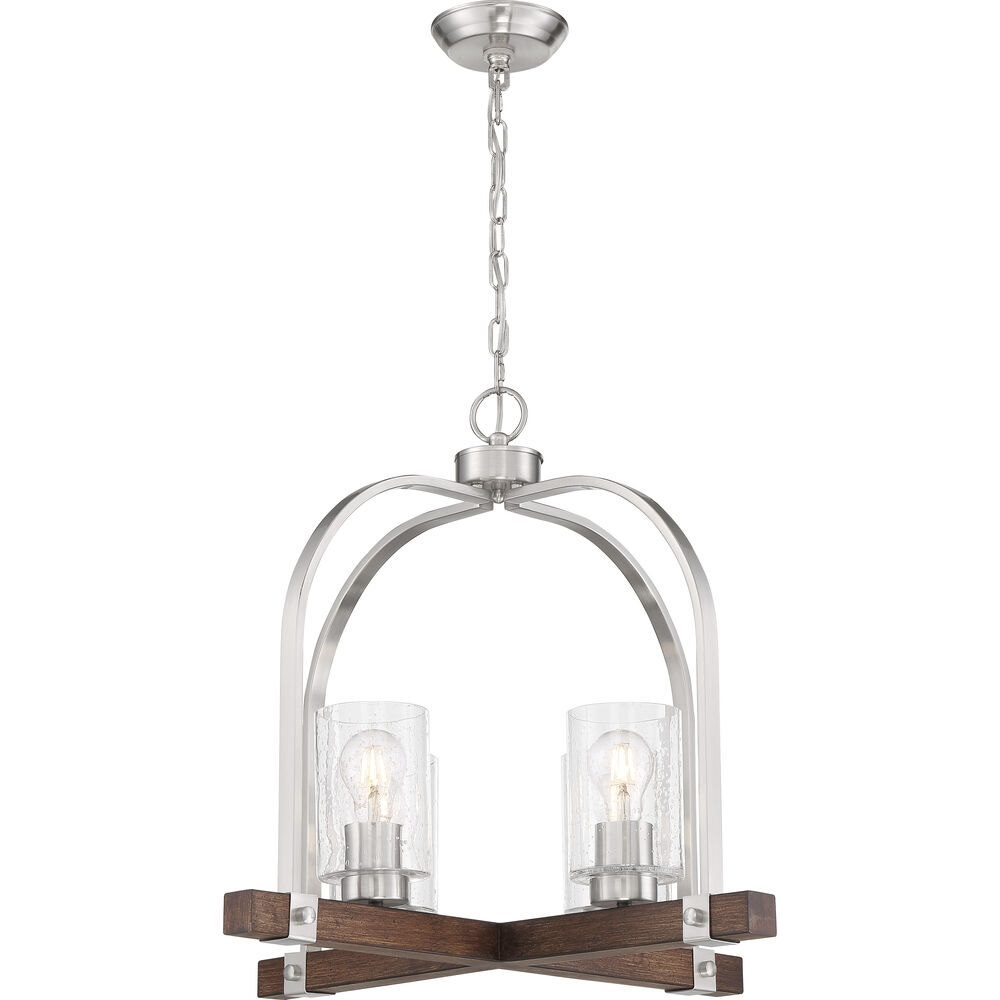 Nuvo Lighting Arabel 4 Light 24 Inch Brushed Nickel And Nutmeg Wood Chandelier Ceiling Light