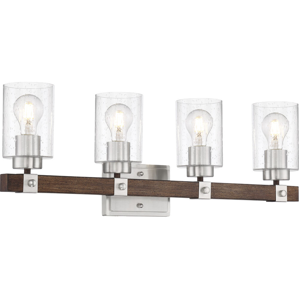 Nuvo Lighting Arabel 4 Light 28.25 Inch Brushed Nickel And Nutmeg Wood Vanity Light Wall Light