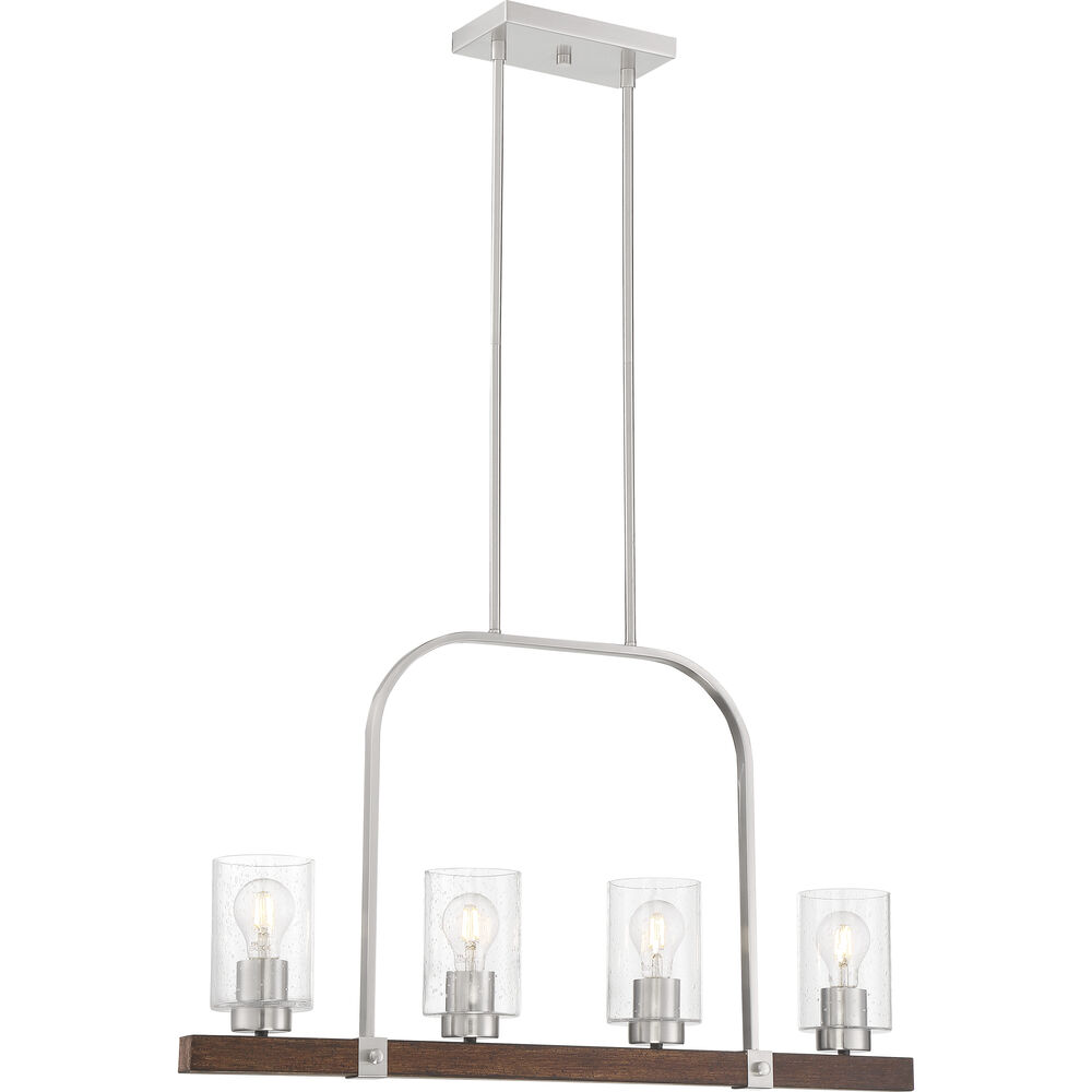 Nuvo Lighting Arabel 4 Light 32 Inch Brushed Nickel And Nutmeg Wood Island Pendant Ceiling Light