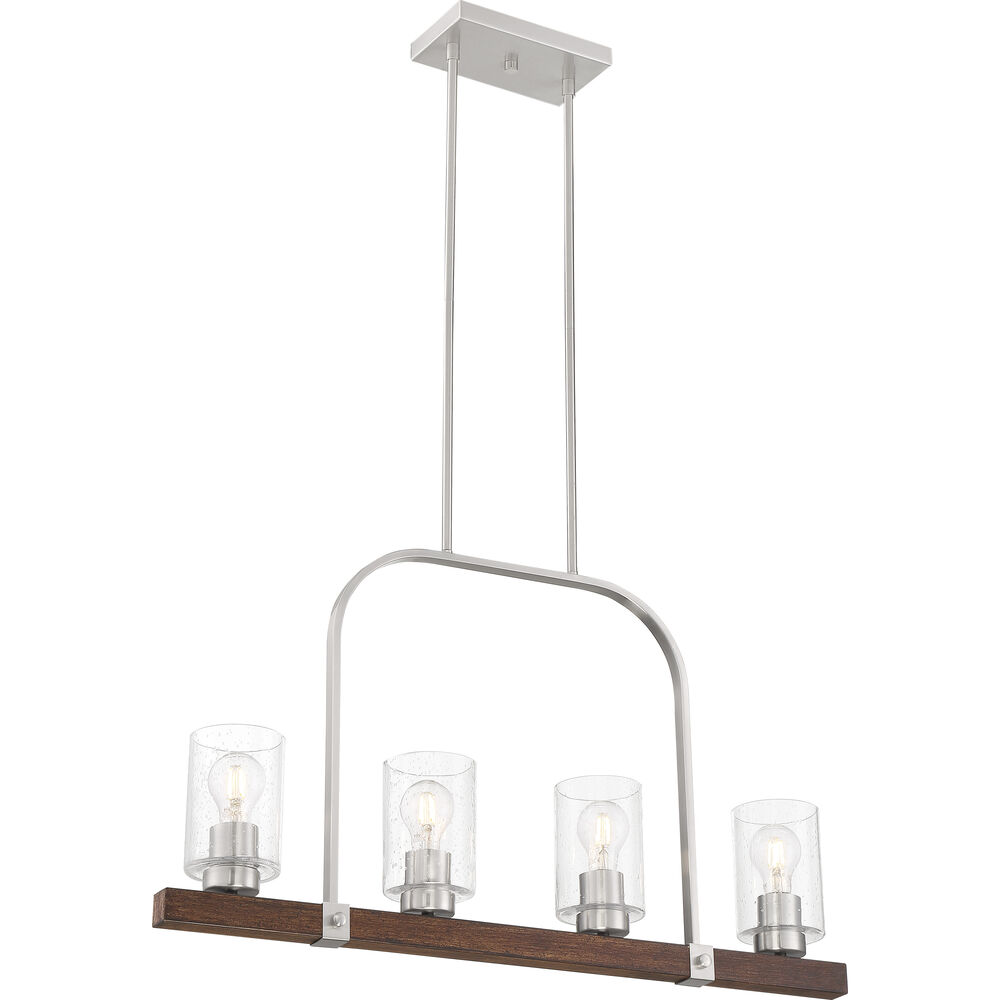 Nuvo Lighting Arabel 4 Light 32 Inch Brushed Nickel And Nutmeg Wood Island Pendant Ceiling Light