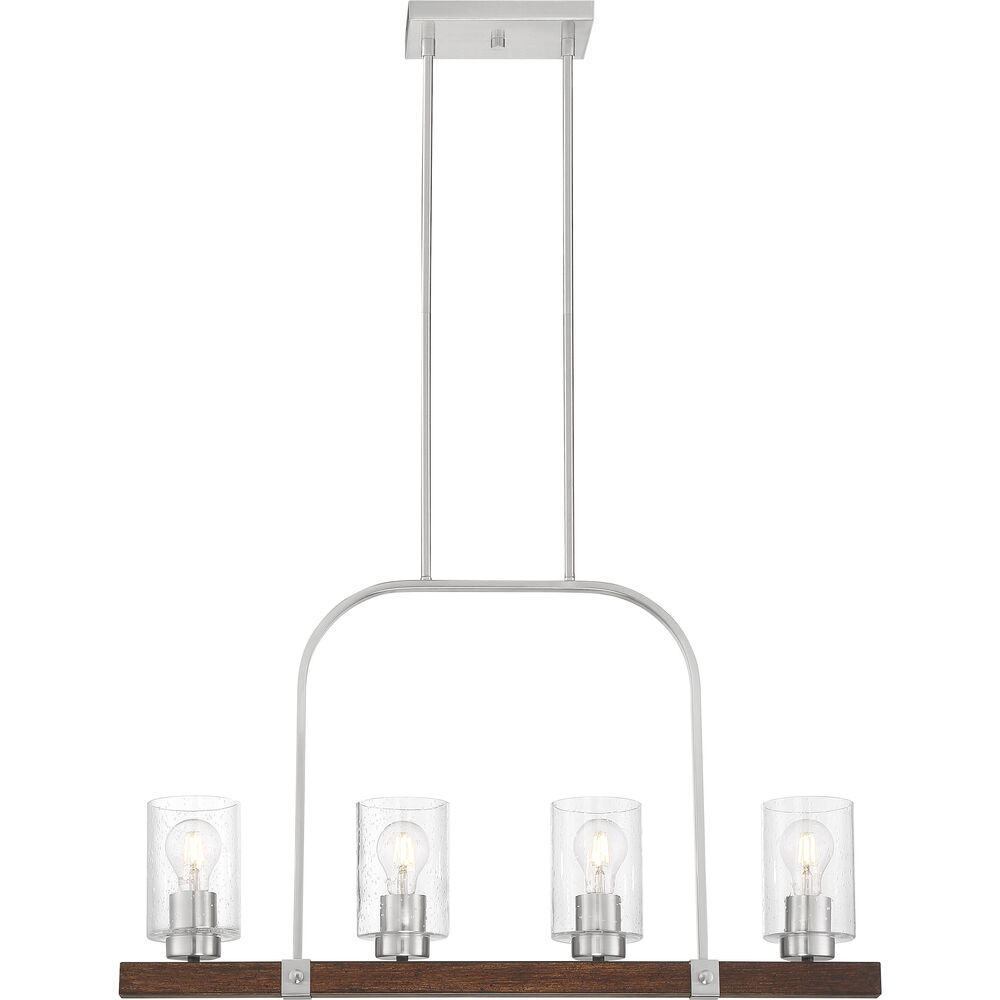Nuvo Lighting Arabel 4 Light 32 Inch Brushed Nickel And Nutmeg Wood Island Pendant Ceiling Light