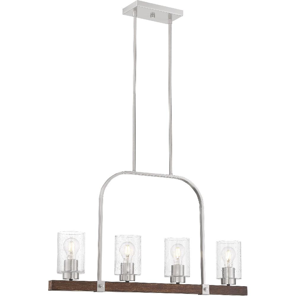 nuvo lighting Arabel 4 Light 32 inch Brushed Nickel and Nutmeg Wood Island Pendant Ceiling Light