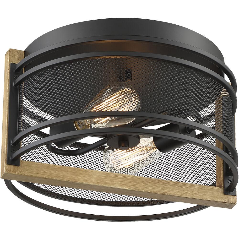Nuvo Lighting Atelier 2 Light 14.25 Inch Black And Honey Wood Flush Mount Fixture Ceiling Light