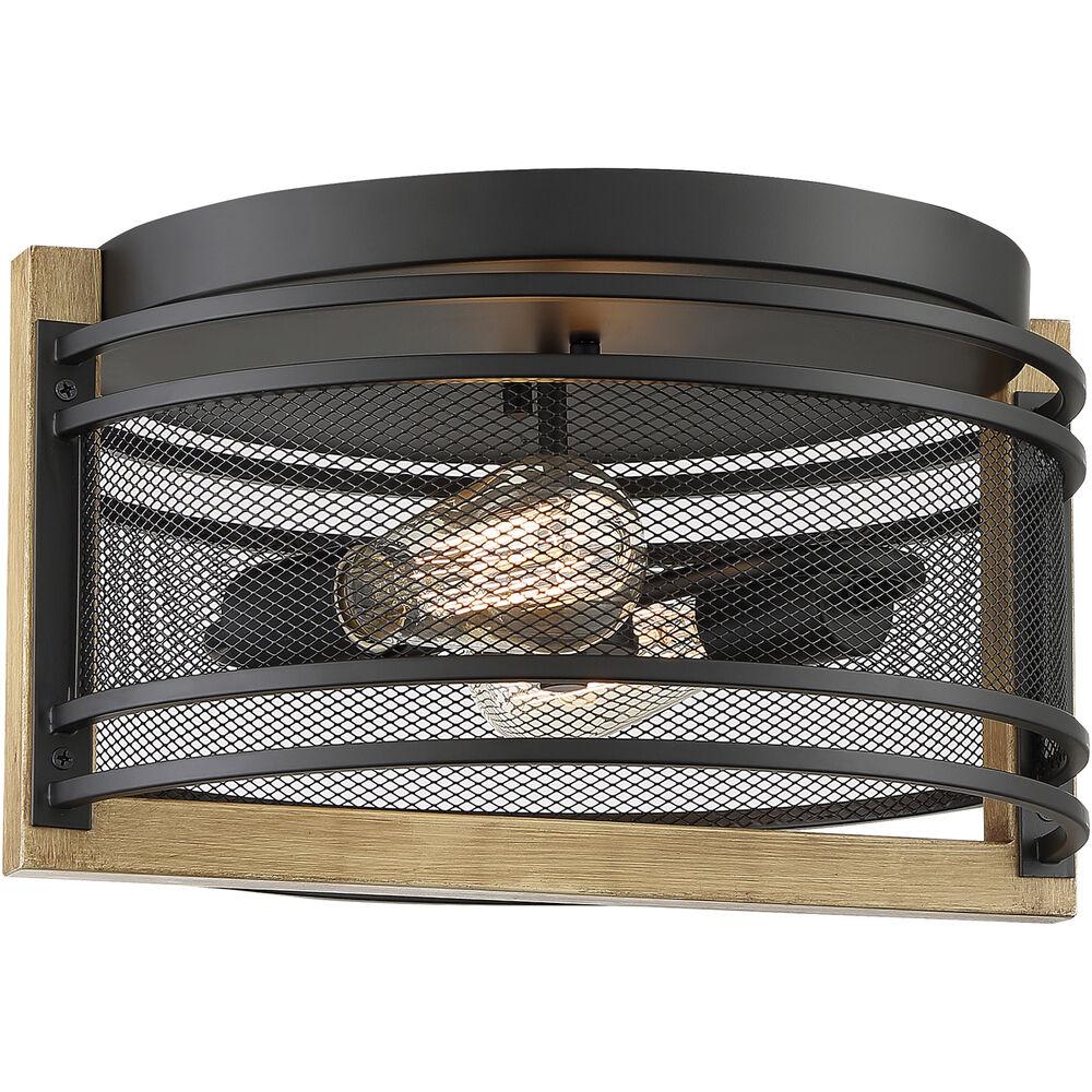 Nuvo Lighting Atelier 2 Light 14.25 Inch Black And Honey Wood Flush Mount Fixture Ceiling Light