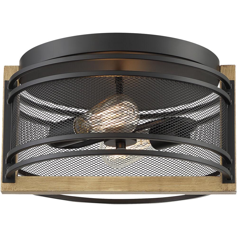 Nuvo Lighting Atelier 2 Light 14.25 Inch Black And Honey Wood Flush Mount Fixture Ceiling Light