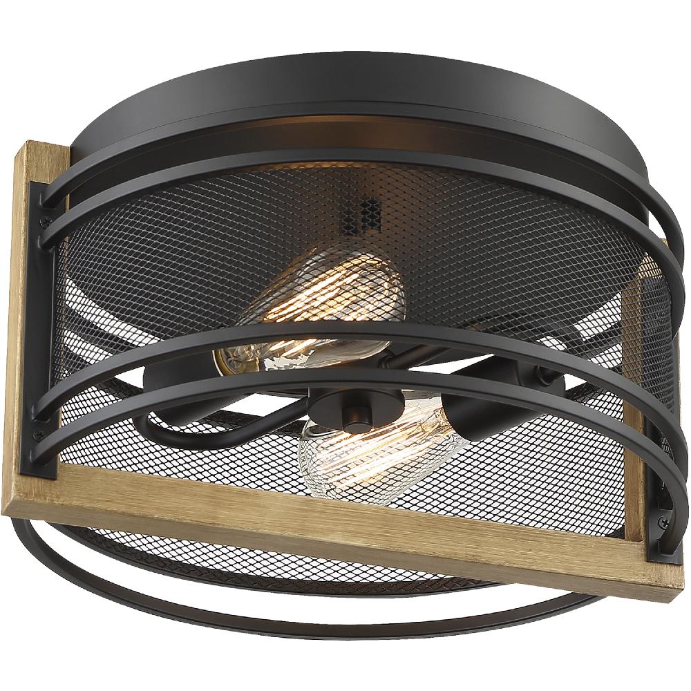 nuvo lighting Atelier 2 Light 14.25 inch Black and Honey Wood Flush Mount Fixture Ceiling Light
