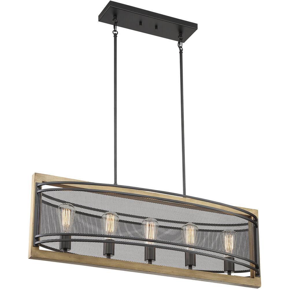 Nuvo Lighting Atelier 5 Light 12 Inch Black And Honey Wood Pendant Ceiling Light