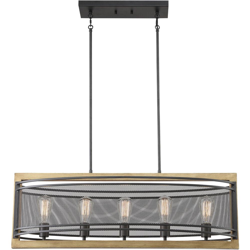 Nuvo Lighting Atelier 5 Light 12 Inch Black And Honey Wood Pendant Ceiling Light
