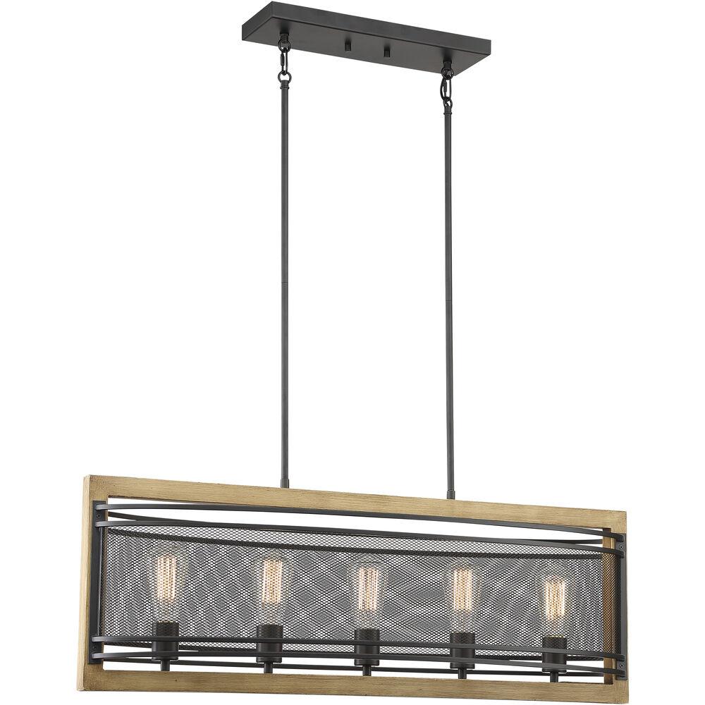 Nuvo Lighting Atelier 5 Light 12 Inch Black And Honey Wood Pendant Ceiling Light