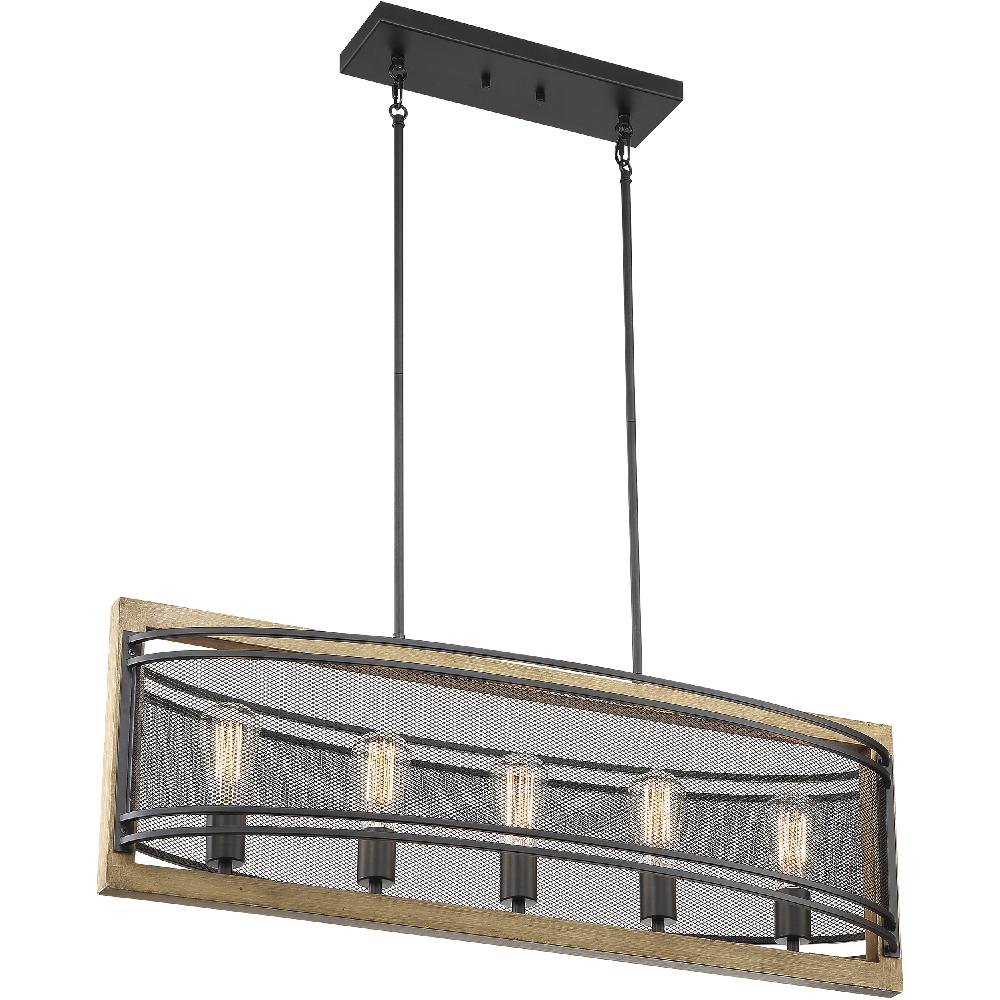 nuvo lighting Atelier 5 Light 12 inch Black and Honey Wood Pendant Ceiling Light