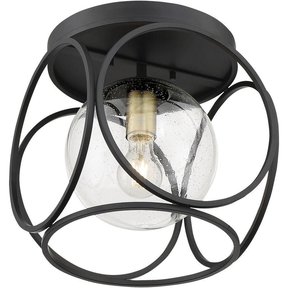 Nuvo Lighting Aurora 1 Light 13 Inch Black And Vintage Brass Flush Mount Fixture Ceiling Light