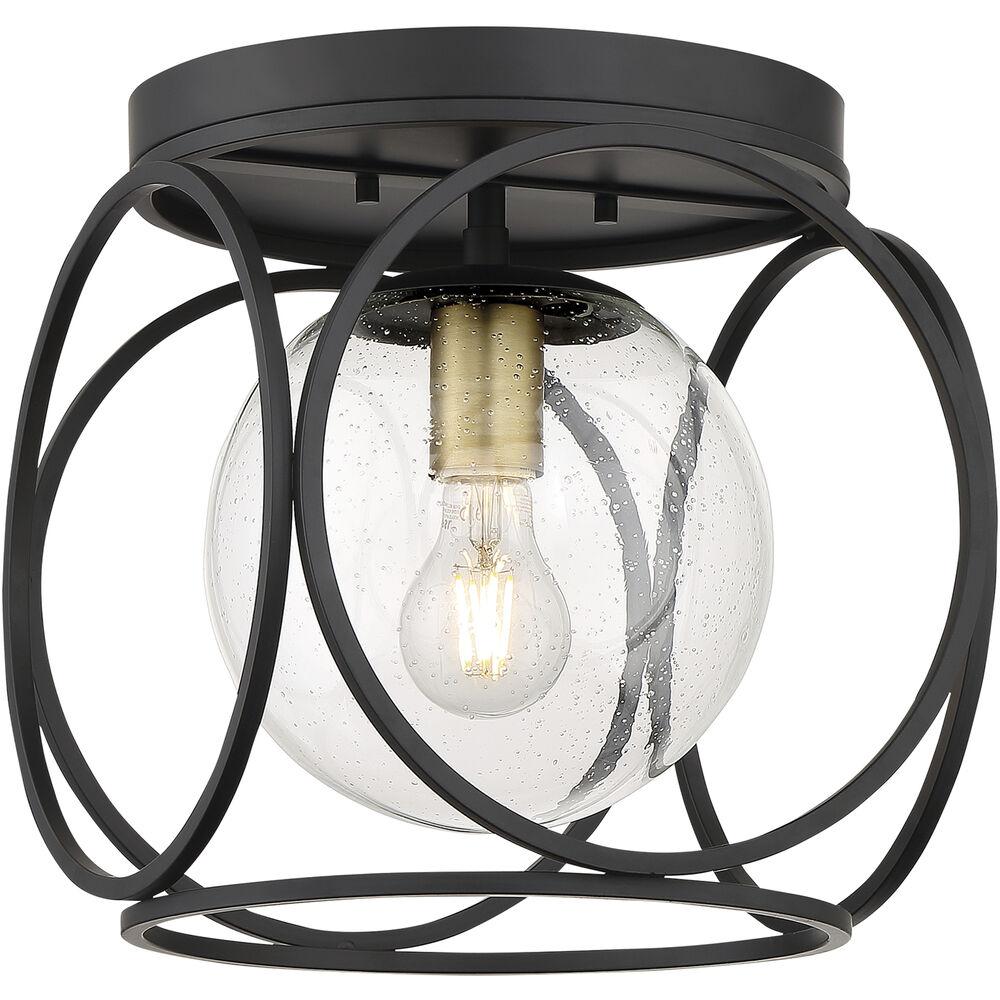 Nuvo Lighting Aurora 1 Light 13 Inch Black And Vintage Brass Flush Mount Fixture Ceiling Light