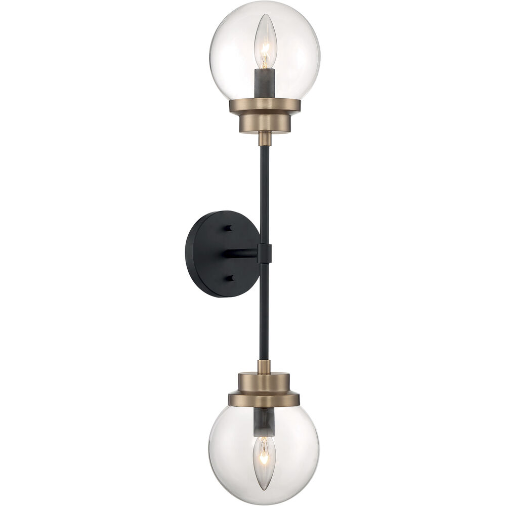 Nuvo Lighting Axis 2 Light 6 Inch Matte Black And Brass Accents Vanity Light Wall Light