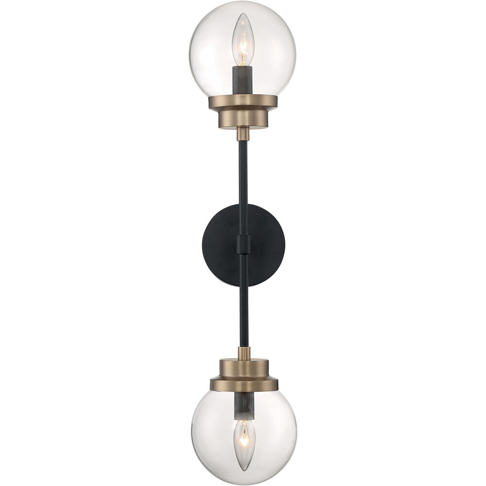 Nuvo Lighting Axis 2 Light 6 Inch Matte Black And Brass Accents Vanity Light Wall Light
