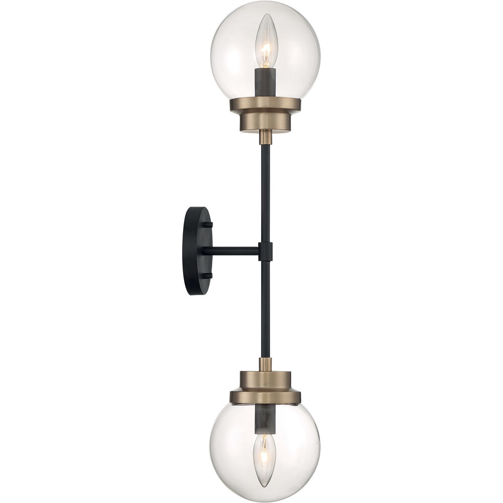 Nuvo Lighting Axis 2 Light 6 Inch Matte Black And Brass Accents Vanity Light Wall Light