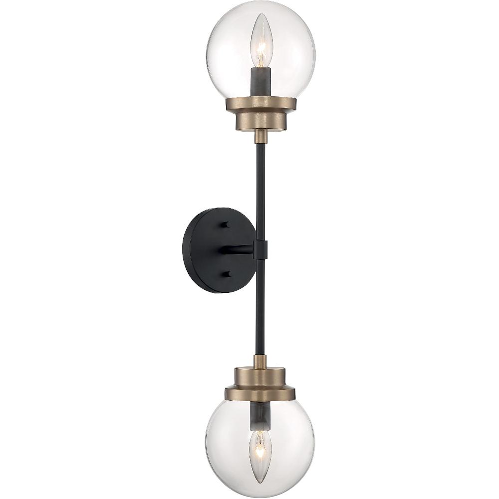 nuvo lighting Axis 2 Light 6 inch Matte Black and Brass Accents Vanity Light Wall Light