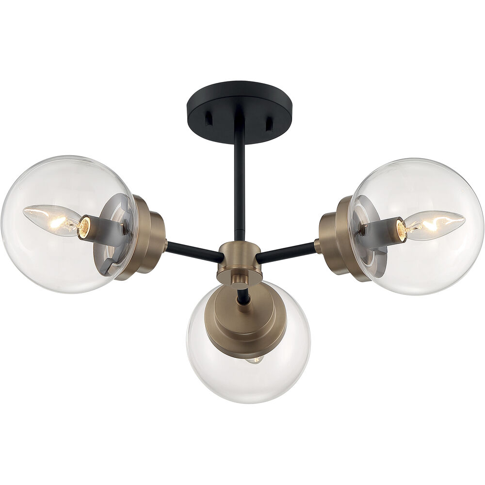 Nuvo Lighting Axis 3 Light 23 Inch Matte Black And Brass Accents Semi Flush Mount Fixture Ceiling Light