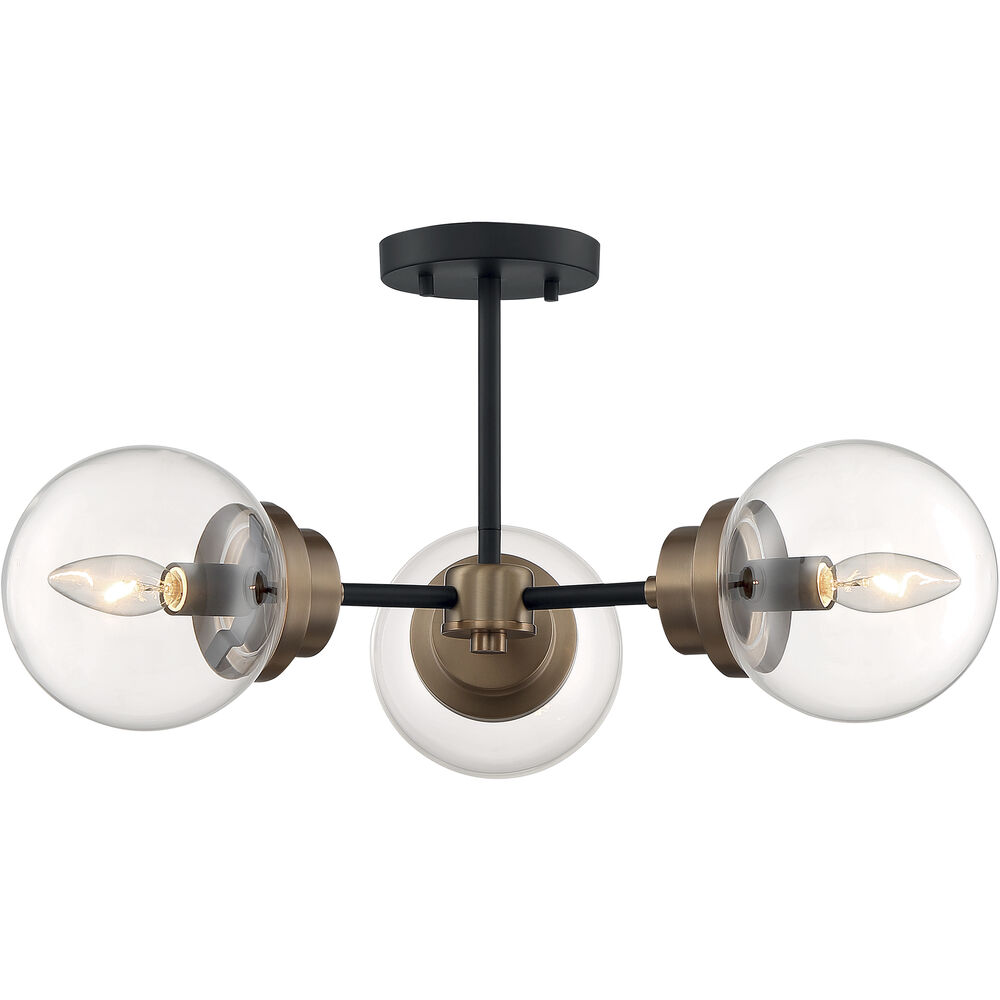 Nuvo Lighting Axis 3 Light 23 Inch Matte Black And Brass Accents Semi Flush Mount Fixture Ceiling Light