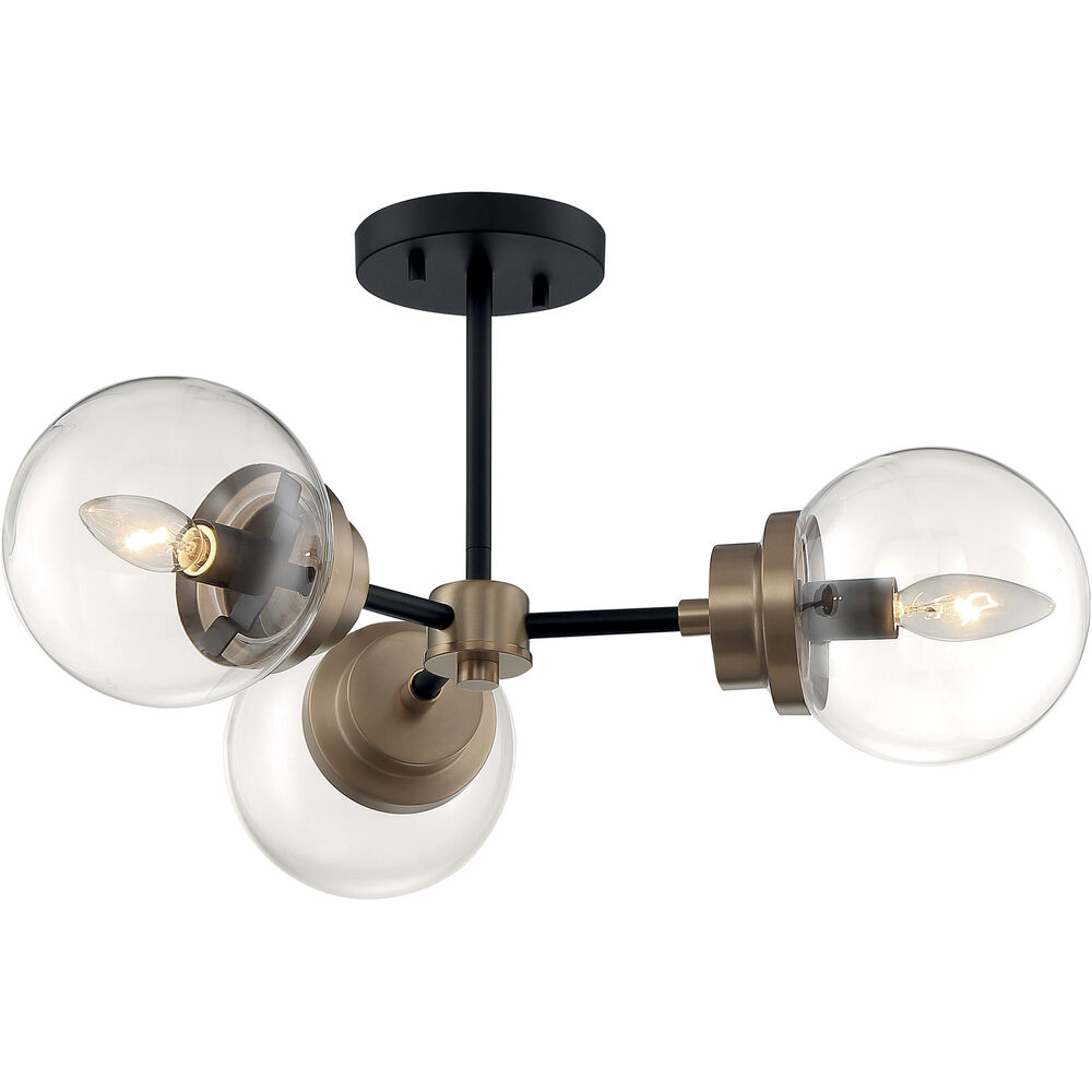 Nuvo Lighting Axis 3 Light 23 Inch Matte Black And Brass Accents Semi Flush Mount Fixture Ceiling Light