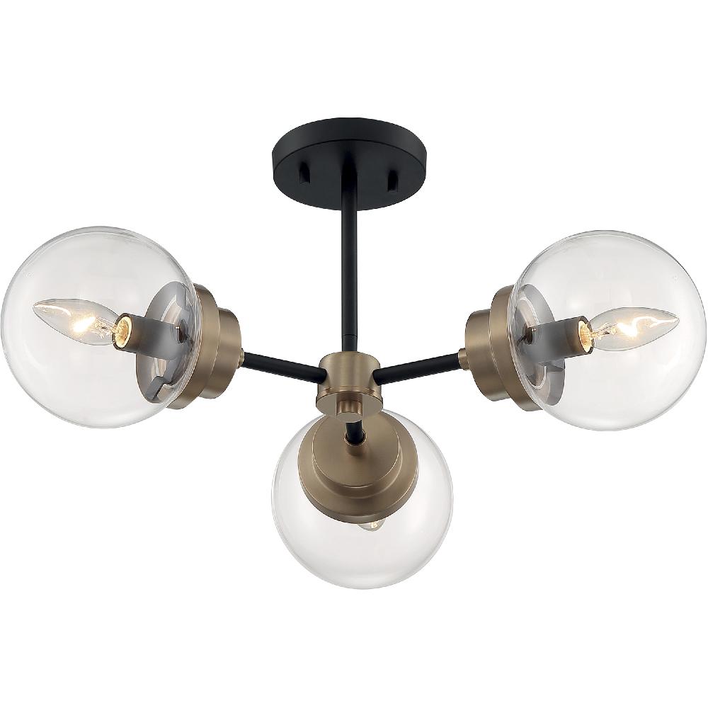 nuvo lighting Axis 3 Light 23 inch Matte Black and Brass Accents Semi Flush Mount Fixture Ceiling Light