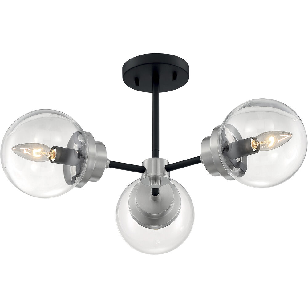 Nuvo Lighting Axis 3 Light 23 Inch Matte Black And Brushed Nickel Semi Flush Mount Fixture Ceiling Light