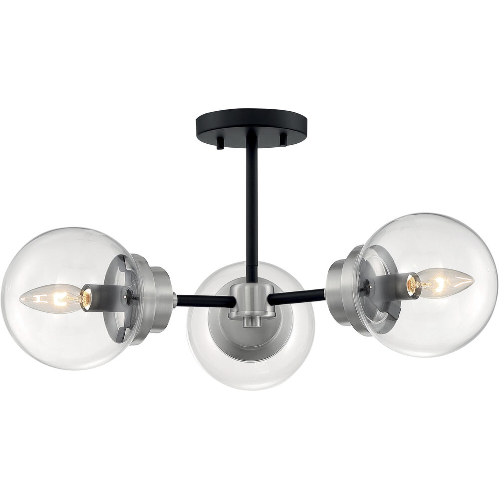 Nuvo Lighting Axis 3 Light 23 Inch Matte Black And Brushed Nickel Semi Flush Mount Fixture Ceiling Light