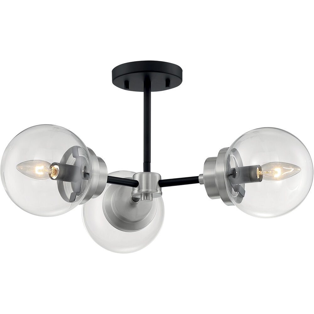 Nuvo Lighting Axis 3 Light 23 Inch Matte Black And Brushed Nickel Semi Flush Mount Fixture Ceiling Light