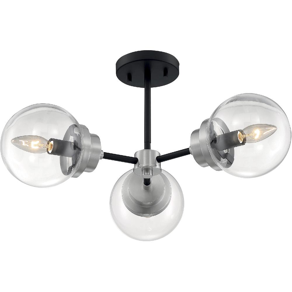 nuvo lighting Axis 3 Light 23 inch Matte Black and Brushed Nickel Semi Flush Mount Fixture Ceiling Light