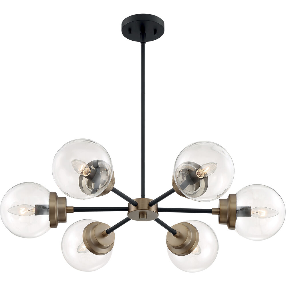 Nuvo Lighting Axis 6 Light 30 Inch Matte Black And Brass Chandelier Ceiling Light